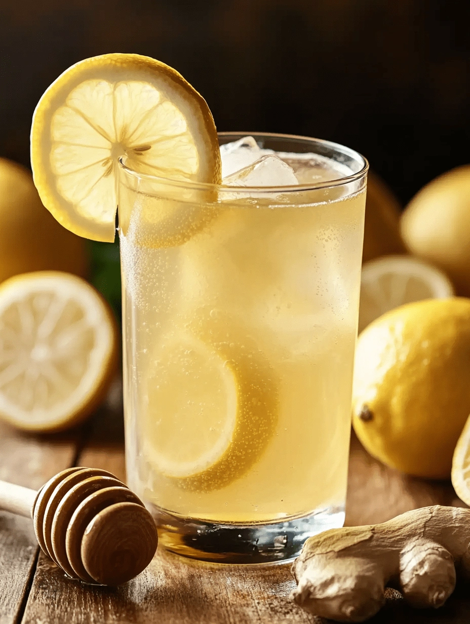 4 Ingredient Mounjaro Recipe – Iced lemon ginger drink with lemon slices and honey on a rustic wood table