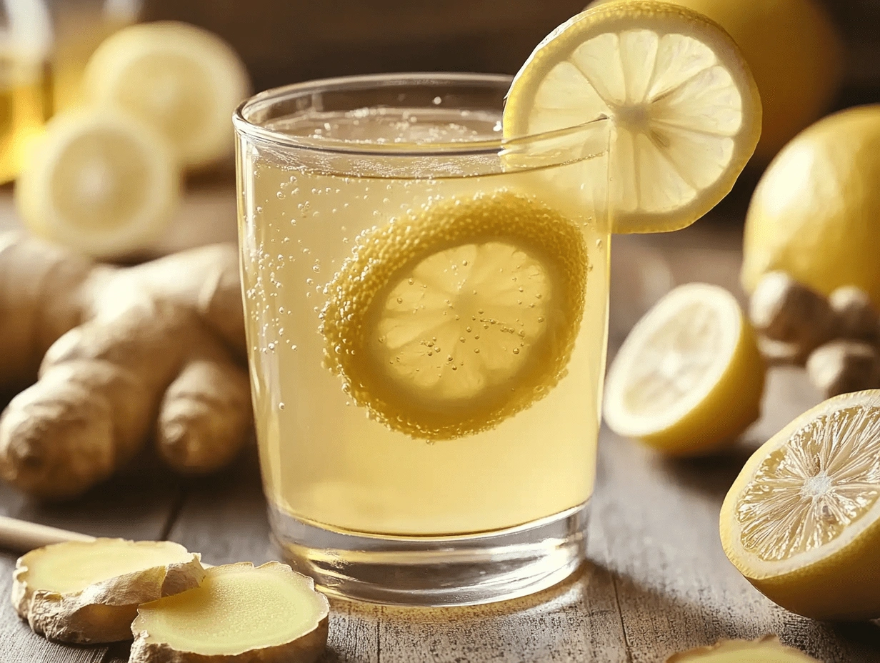 4 Ingredient Mounjaro Recipe – Step-by-step process showing lemon, ginger, and honey being mixed into a detox drink