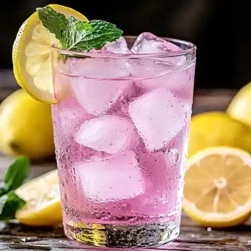 Glass of pink salt weight loss recipe served with lemon and mint