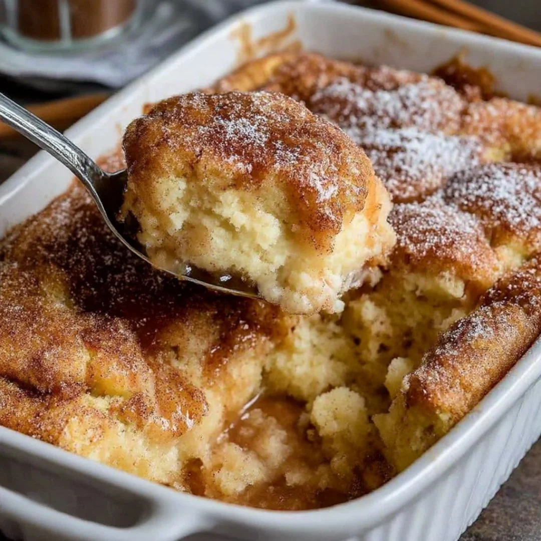 Delicious Snickerdoodle Cobbler topped with cinnamon and sugar in a cozy setting