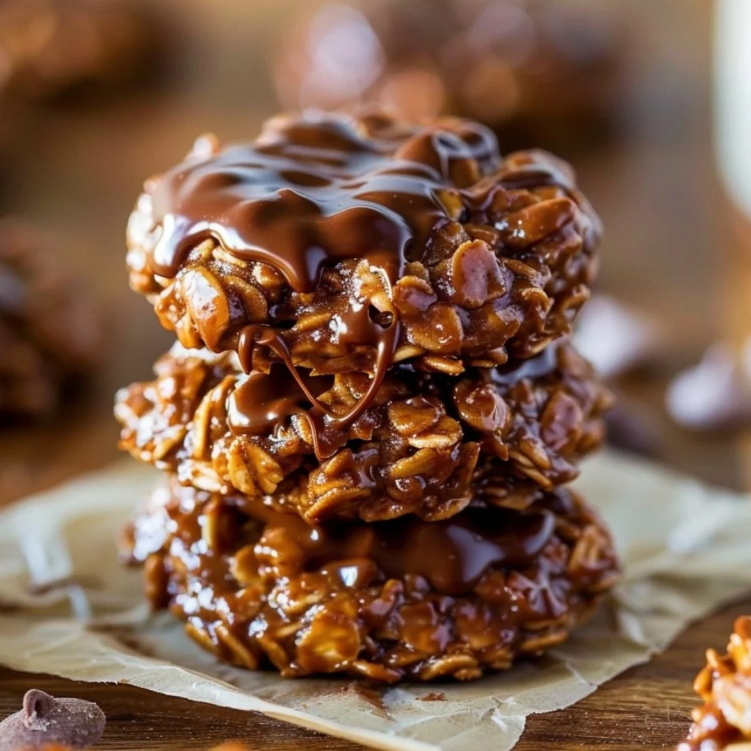 A plate of No Bake Preacher Cookies made with oats and chocolate