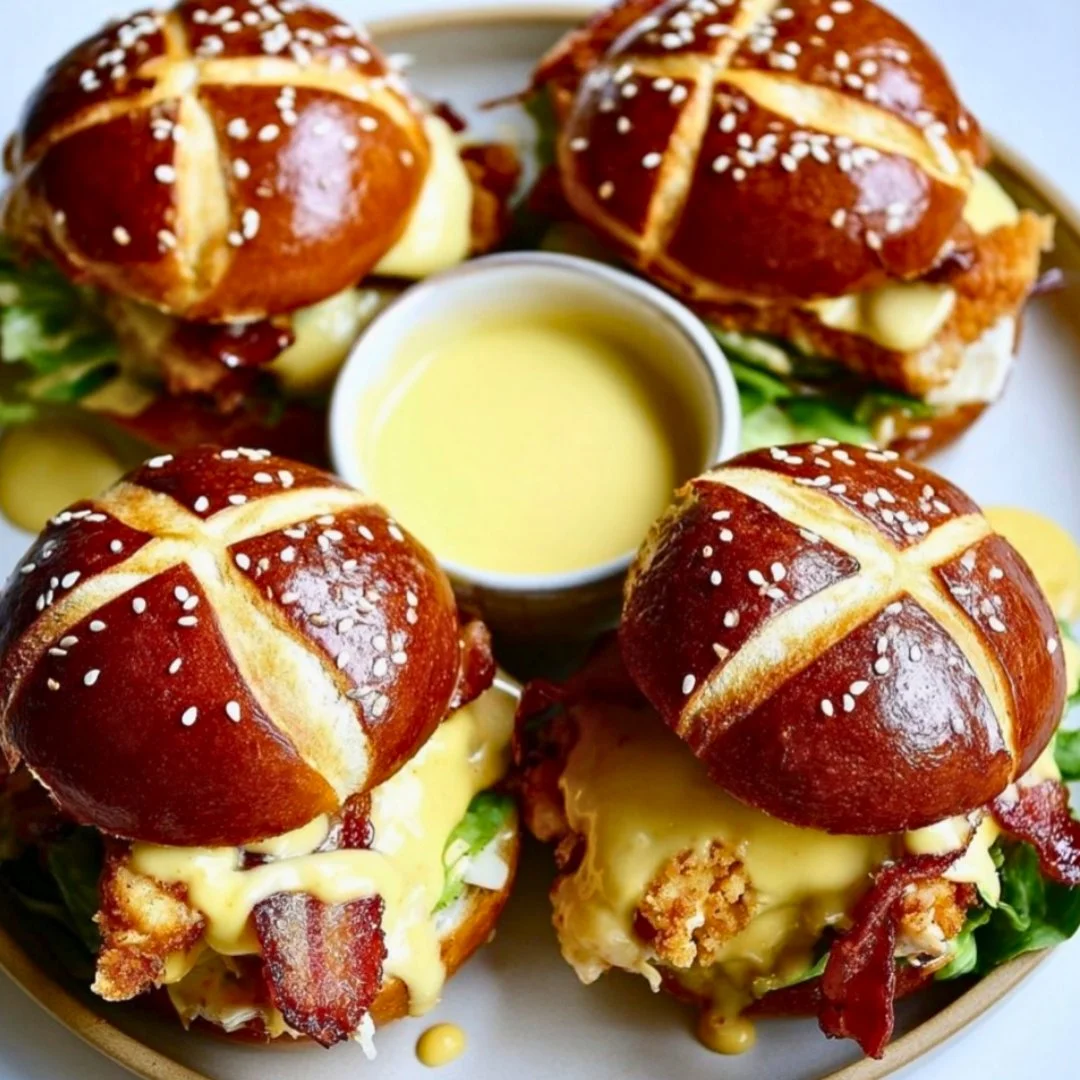 Honey Mustard BLT Chicken Sliders topped with crisp bacon and fresh lettuce.
