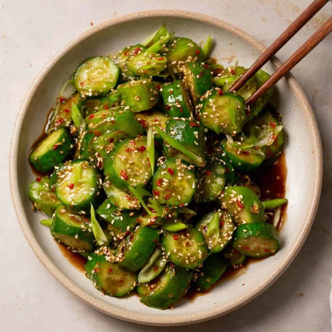 Delicious Spicy Cucumber Salad with vibrant vegetables and spicy seasoning
